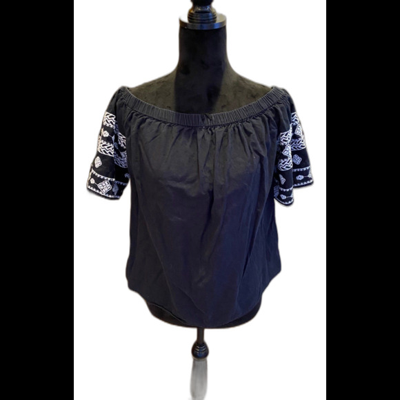 Old Navy Blouse Size Small Top Boho Peasant Black Off the Shoulder (or on) - Picture 1 of 8